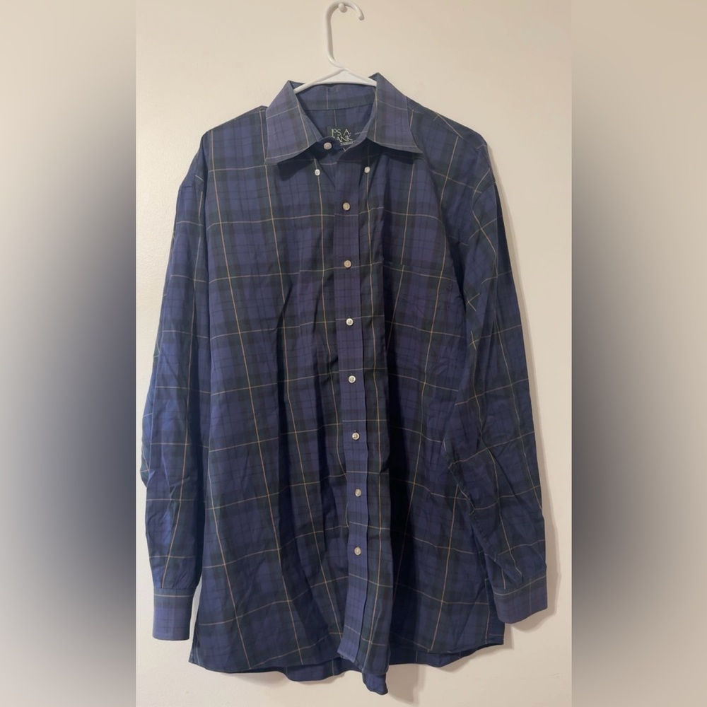 Jos. A. Bank Shirt Mens XL Blue Checkered Traveler’s Collection Long Sleeve